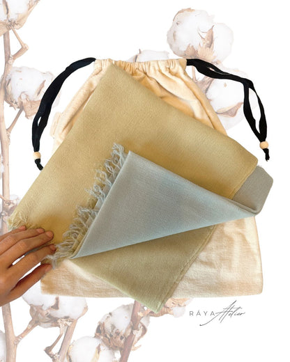 Cashmere Care Set: Brushed Cotton Pouch and 2 pcs Natural Cedar Balls