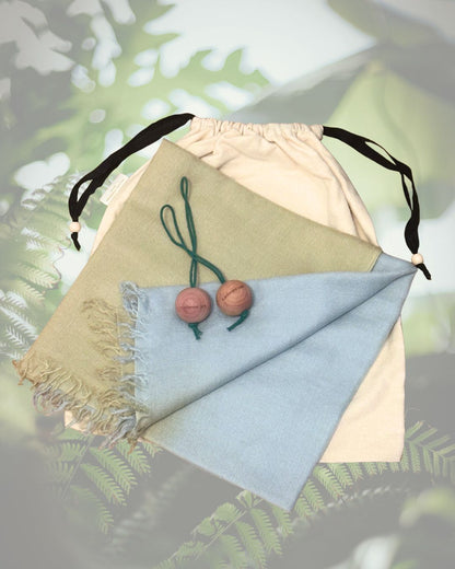 Cashmere Care Set: Brushed Cotton Pouch and 2 pcs Natural Cedar Balls