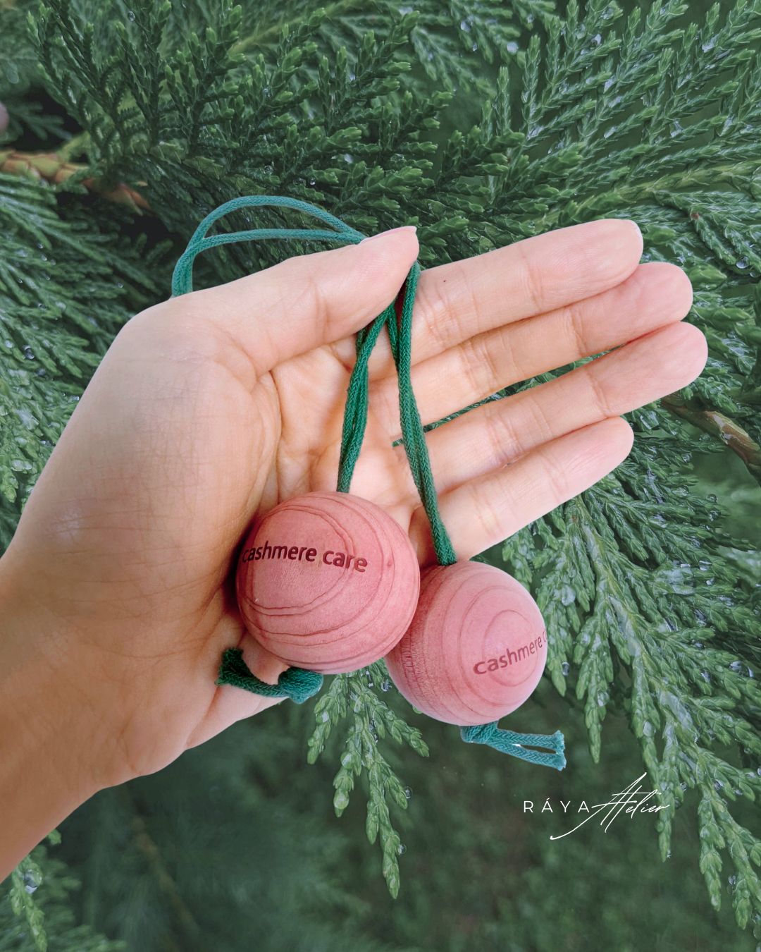 Cashmere Care Set: Brushed Cotton Pouch and 2 pcs Natural Cedar Balls